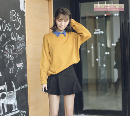 Sweater เสื้อสเวทเตอร์แขนยาว สีเหลือง ทรงสวย จะใส่เดี่ยวไหรือใส่โค้ทคลุมก็เริ่ด
