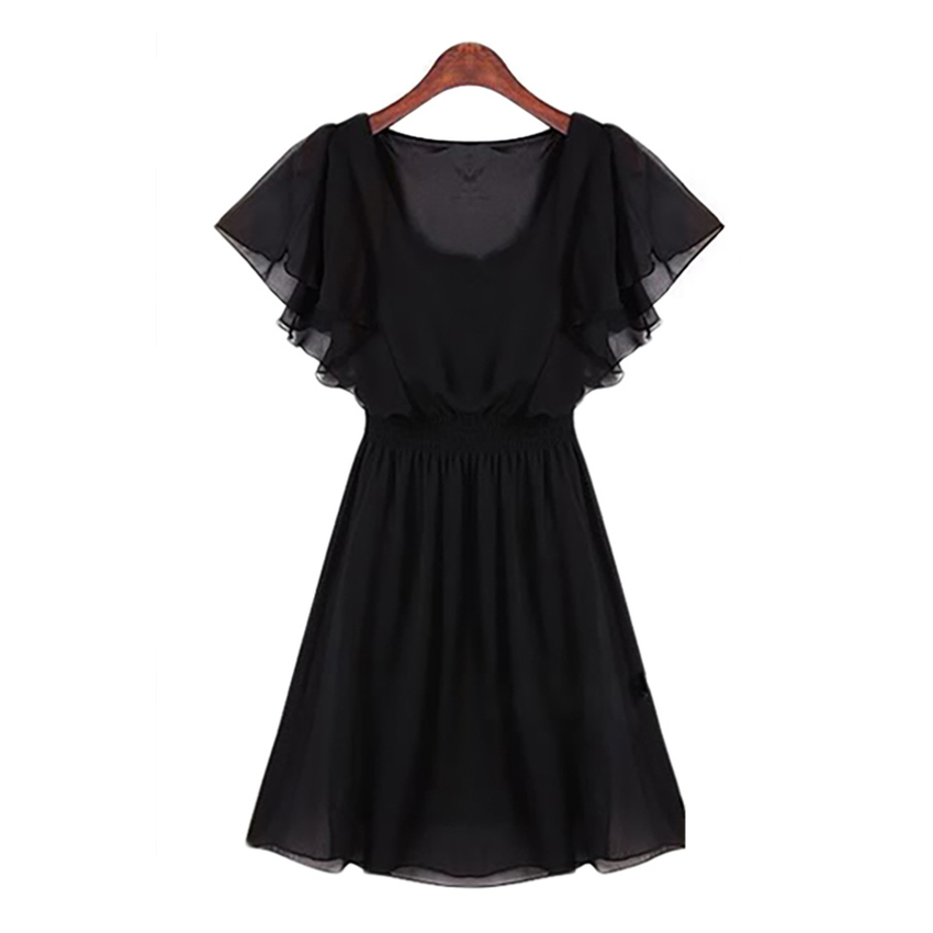 Short Sleeve Pleated Mini Shop Fashion Dresses Online (Black)