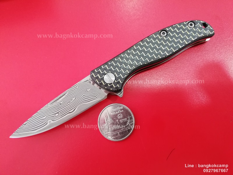 มีดพับ ดามัสกัส Damascus ด้ามคาร์บอนไฟเบอร์ลายเส้นทอง (8)