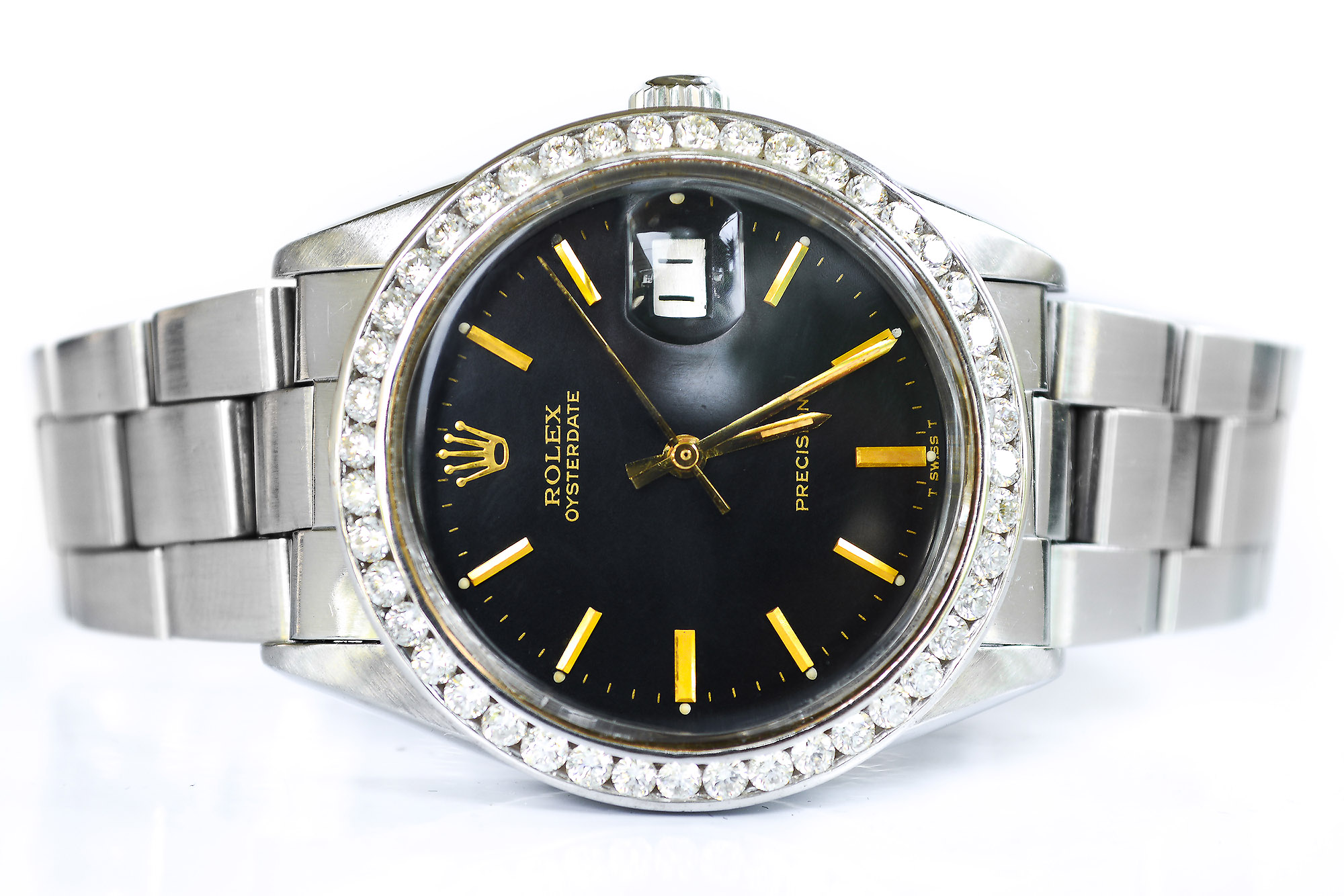 Rolex oyster perpetual date หน้าดำ ขอบเพชร(Sold)
