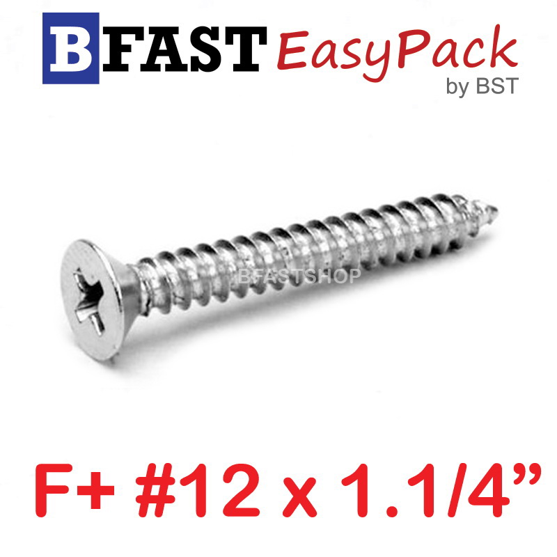 สกรูเกลียวสแตนเลส F+ SUS # 12 X 1.1/4" (10 ตัว/ถุง)