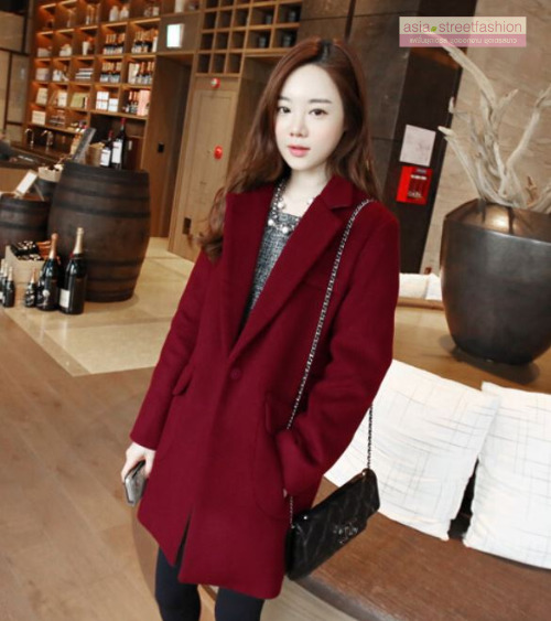 เสื้อโค้ทกันหนาว สไตล์เกาหลี ทรง Classic ผ้าสำลีเนื้อเบา ไม่หนา บุซับในกันลม สีไวน์แดง พร้อมส่ง RED WINE XL