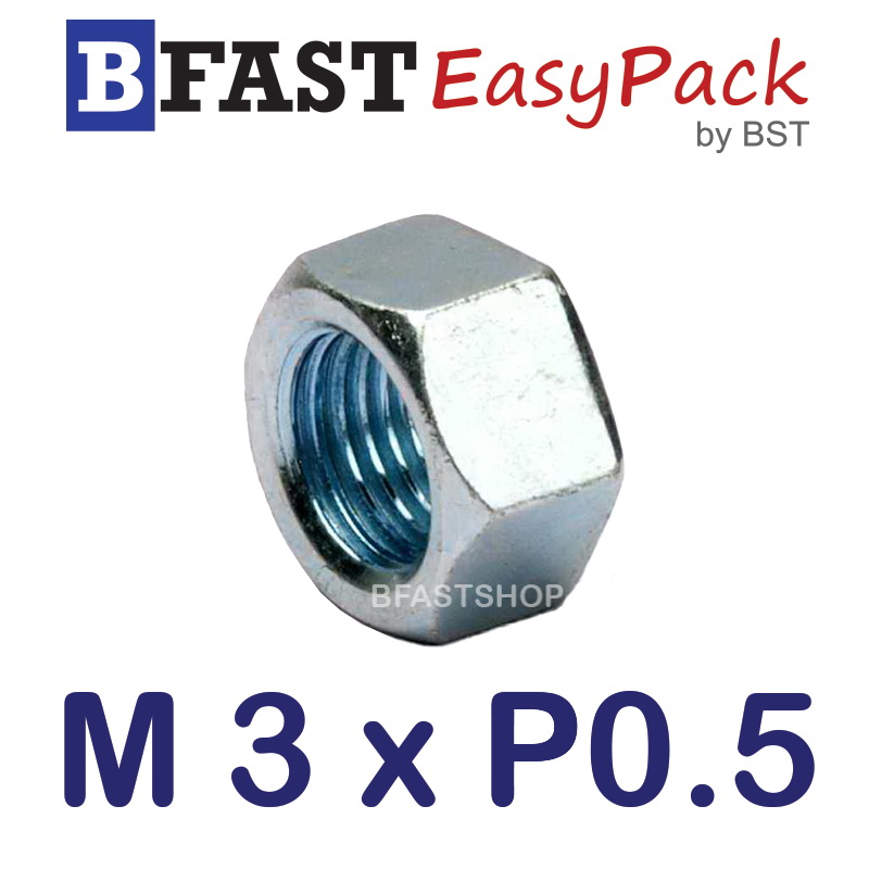 หัวน็อตมิลขาว M3 x P0.5 ขอบ 5 mm. หนา 2.3 mm. (50 ตัว/ถุง)