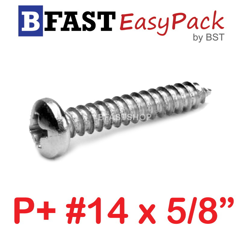 สกรูเกลียวสแตนเลส P+ SUS # 14 x 5/8" (10 ตัว/ถุง)