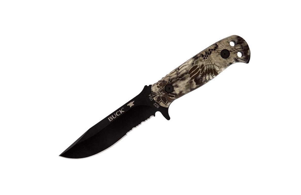 มีดใบตาย BUCK รุ่น Buck 822 Sentry Fixed 5" Black Combo Blade, Kryptek Highlander Injection Molded Nylon Handles, Polyester Sheath
