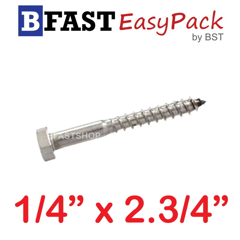 สกรูเกลียวปล่อยขันไม้สแตนเลส 1/4" x 2.3/4" ( 3 ตัว/ถุง)