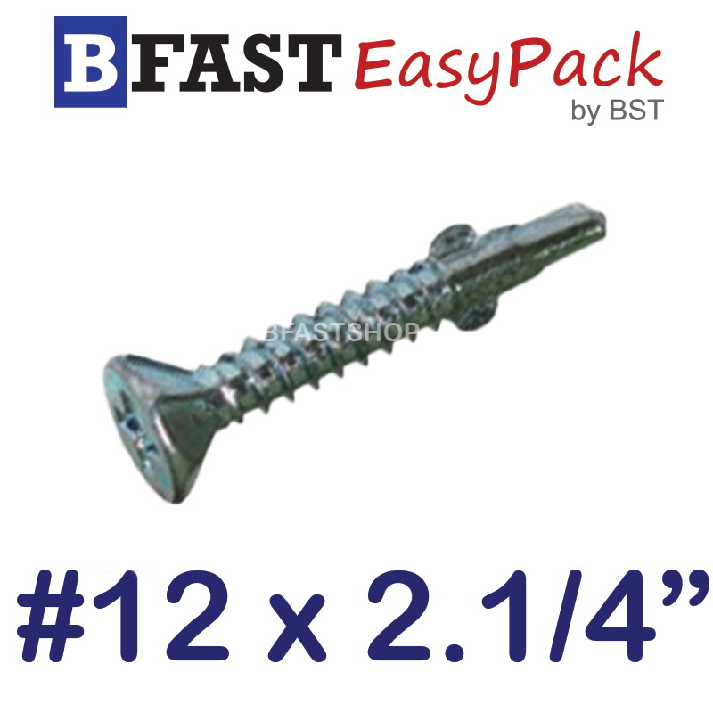 สกรูปลายสว่านเตเปอร์มีปีก F+ #12 x 2.1/4" Wing Tek (10 ตัว/ถุง)