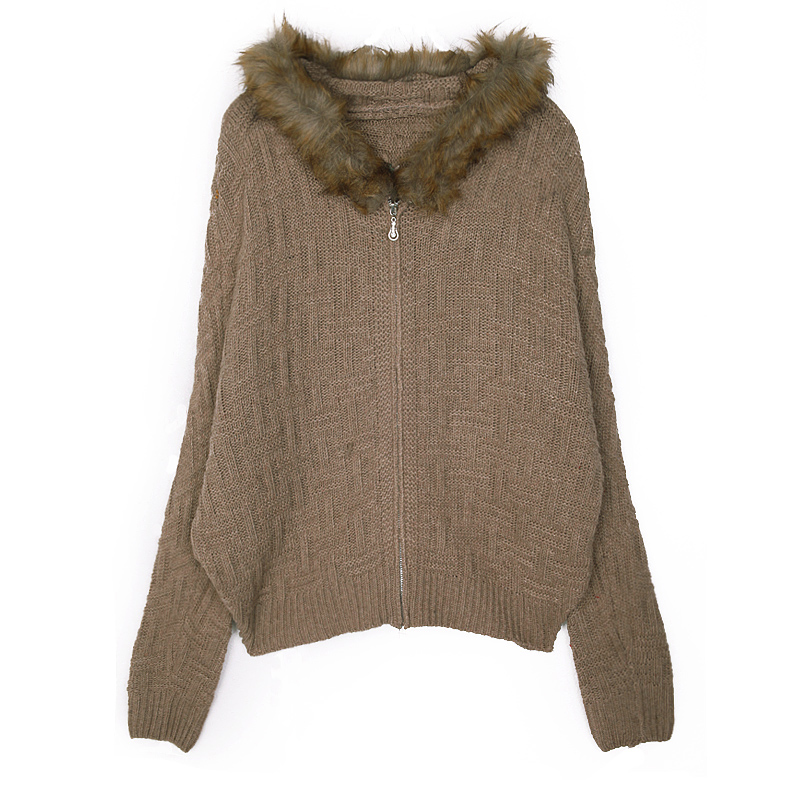 fashion เสื้อกันหนาวไหมพรม แฟชั่น มีฮู้ด สีน้ำตาล น่ารักๆ