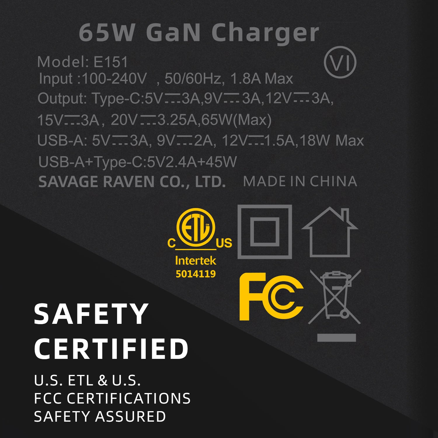 Savage Raven by Skull & Co. 65W GaN Power Adapter for Nintendo SWITCH2/Steam Deck/ROG Ally