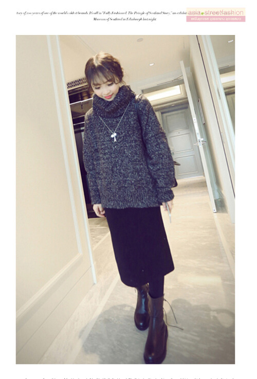 เสื้อไหมพรมคอเต่าตัวโคล่ง สีเทา ไหมพรมอุ่น ยืดได้เยอะ เรียบแต่เก๋