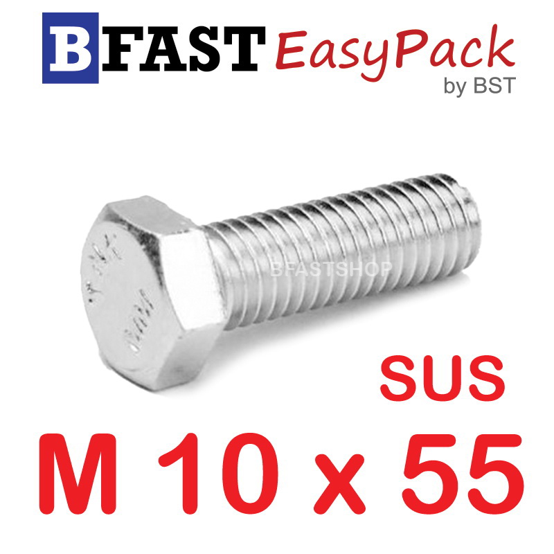 สกรูหัวเหลี่ยมสแตนเลส M10 x 55 (2 ตัว)