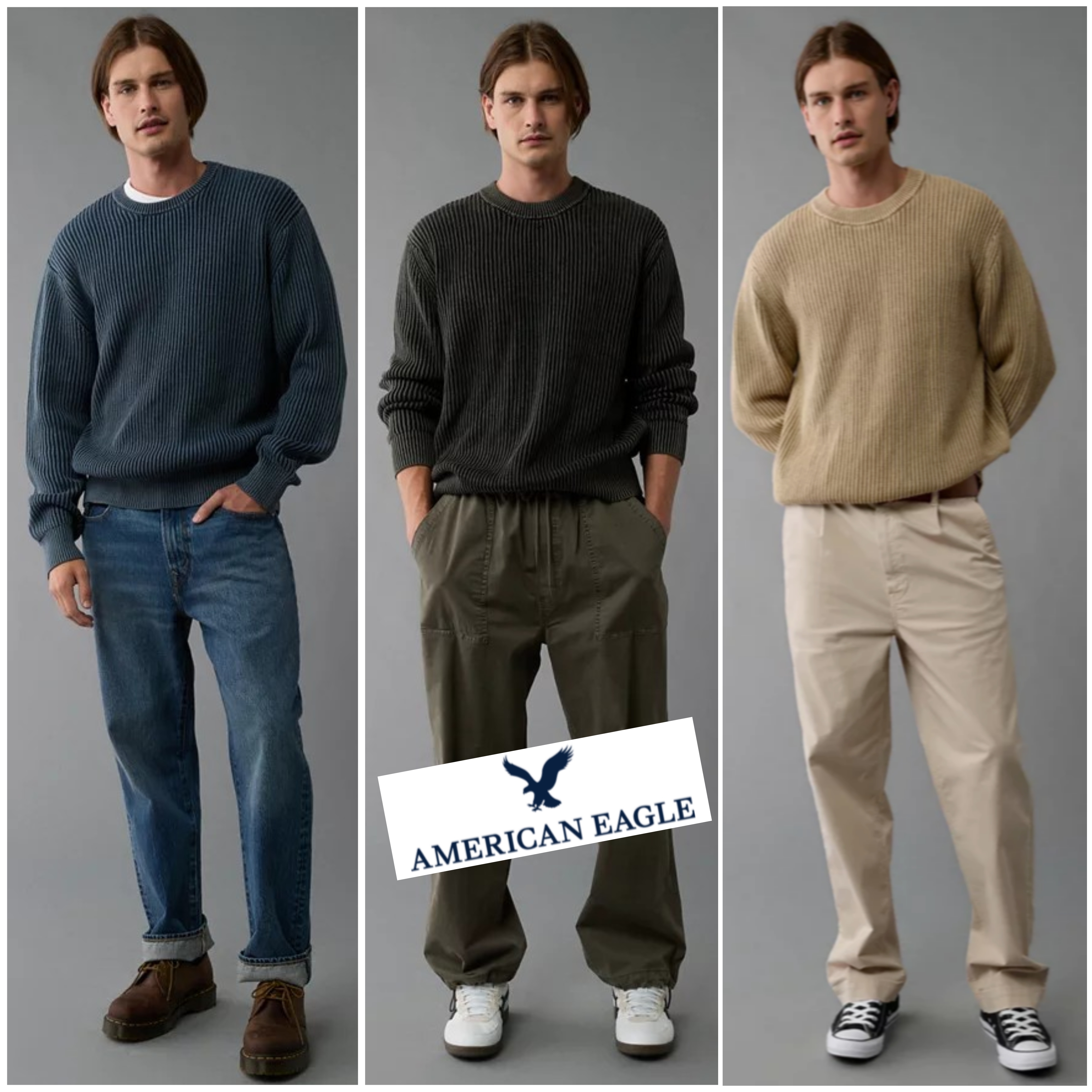 American Eagle Shaker Stitch Crew Neck Sweater