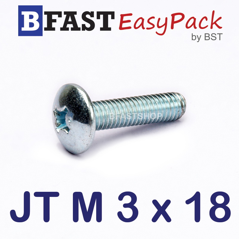 สกรูมิลสี่แฉก หัวร่ม JT M 3 x 18 (30 ตัว/ถุง)