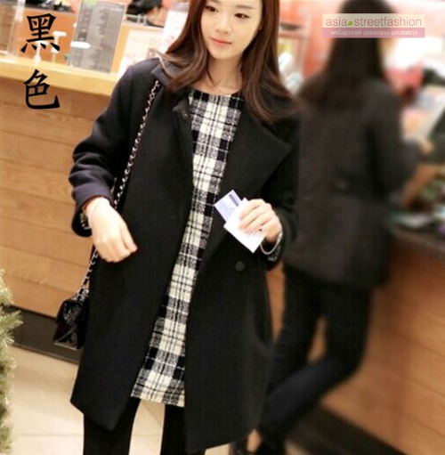 เสื้อโค้ทกันหนาว สีดำ ทรงสวย ใส่ได้หลายแบบ ผ้าดีบุซับในกันลม BLACK L
