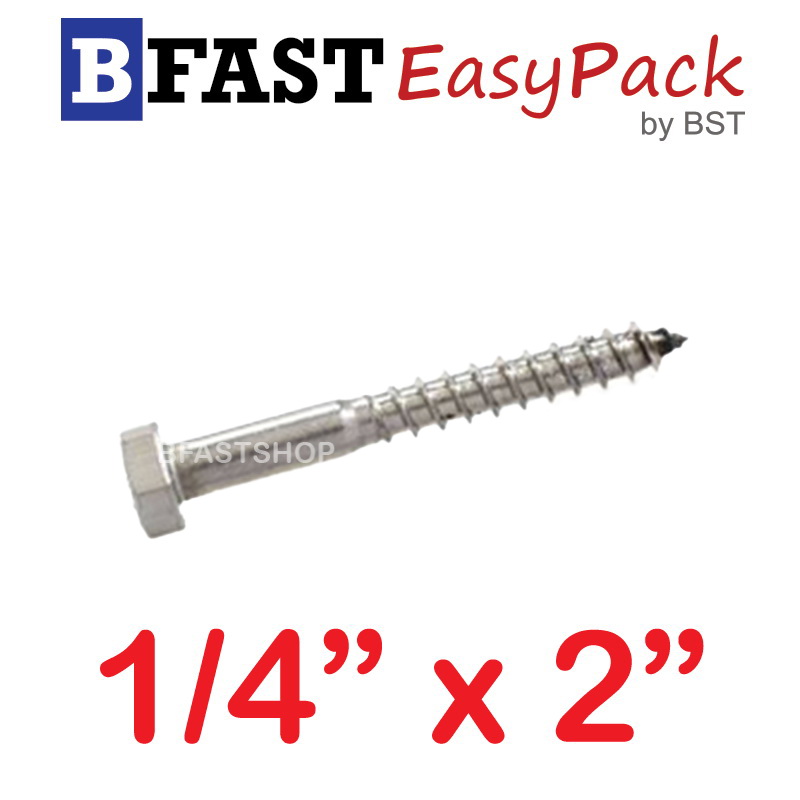 สกรูเกลียวปล่อยขันไม้สแตนเลส 1/4" x 2" ( 3 ตัว/ถุง)