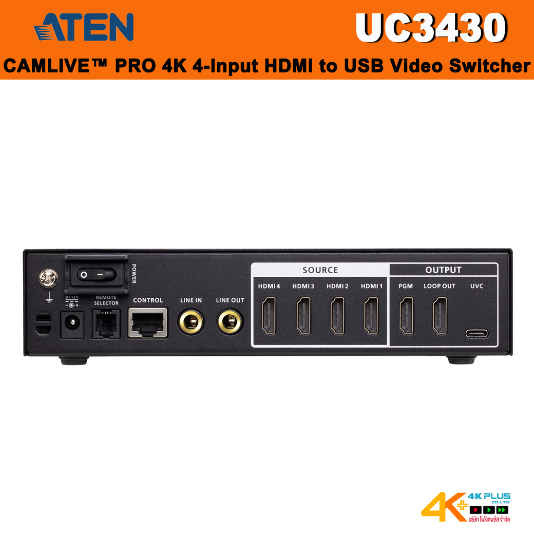 ATEN UC3430 CAMLIVE PRO 4K 4-Input HDMI to USB Video Switcher