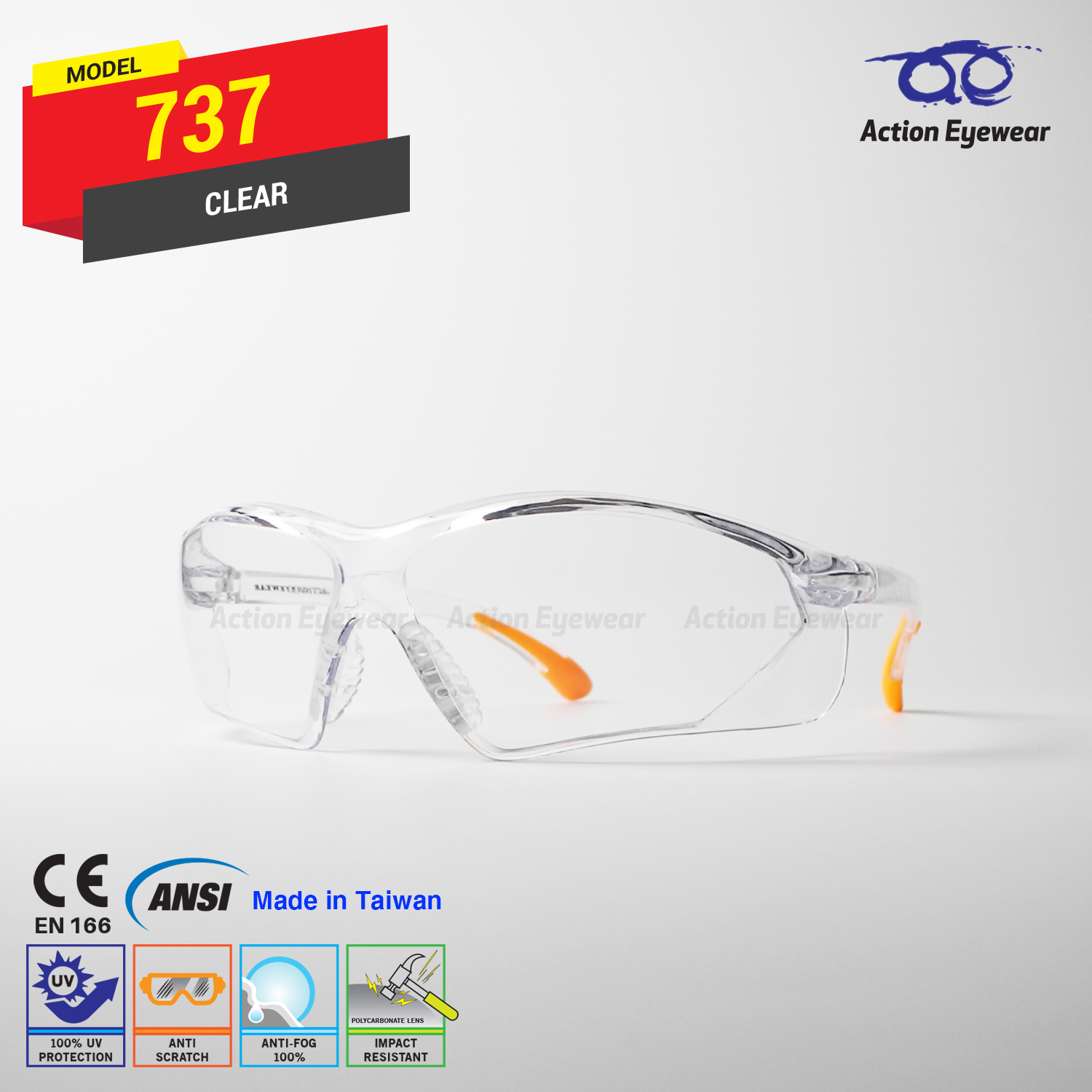 แว่นตานิรภัย รุ่น 737 (กันฝ้า 100%) เลนส์ใส