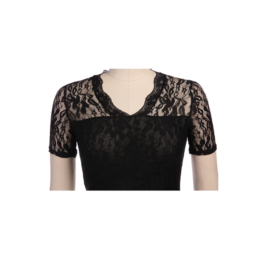 Cyber Women's Sexy V-neck Short Sleeve Lace Bodycon Stretch CasualMini Dresses For Women (Black)