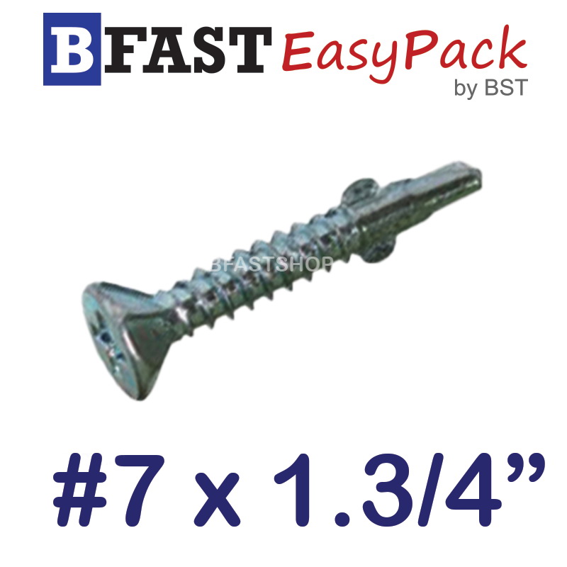 สกรูปลายสว่านเตเปอร์มีปีก F+ #7 x 1.3/4" Wing Tek (25 ตัว/ถุง)