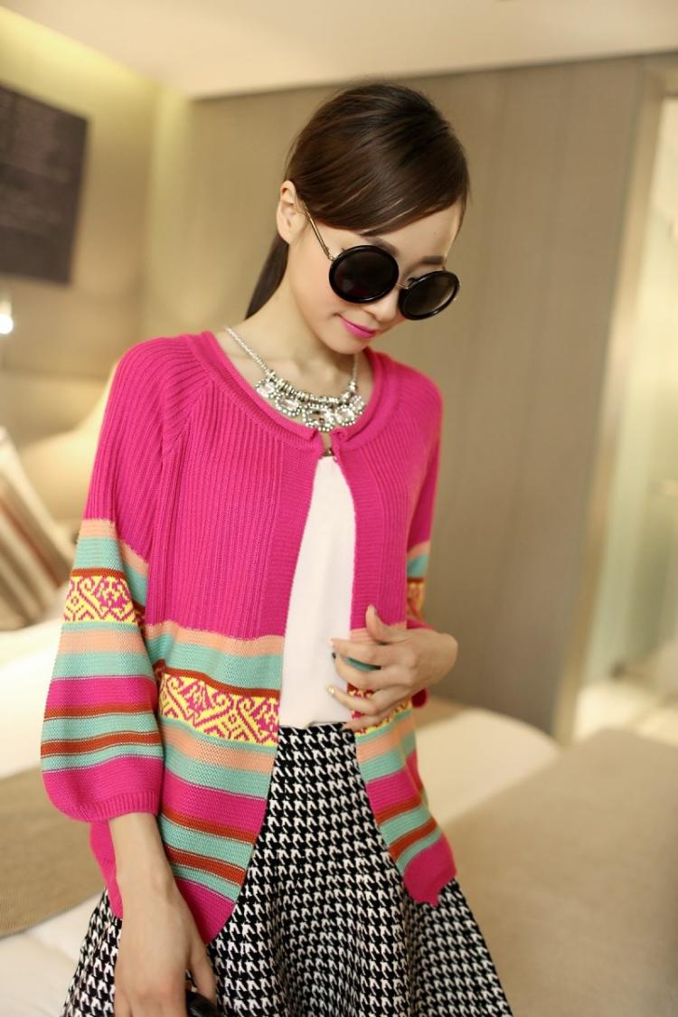 fashion เสื้อคลุม ไหมพรม สีชมพู บานเย็น ใส่ทำงาน เที่ยว น่ารักๆ