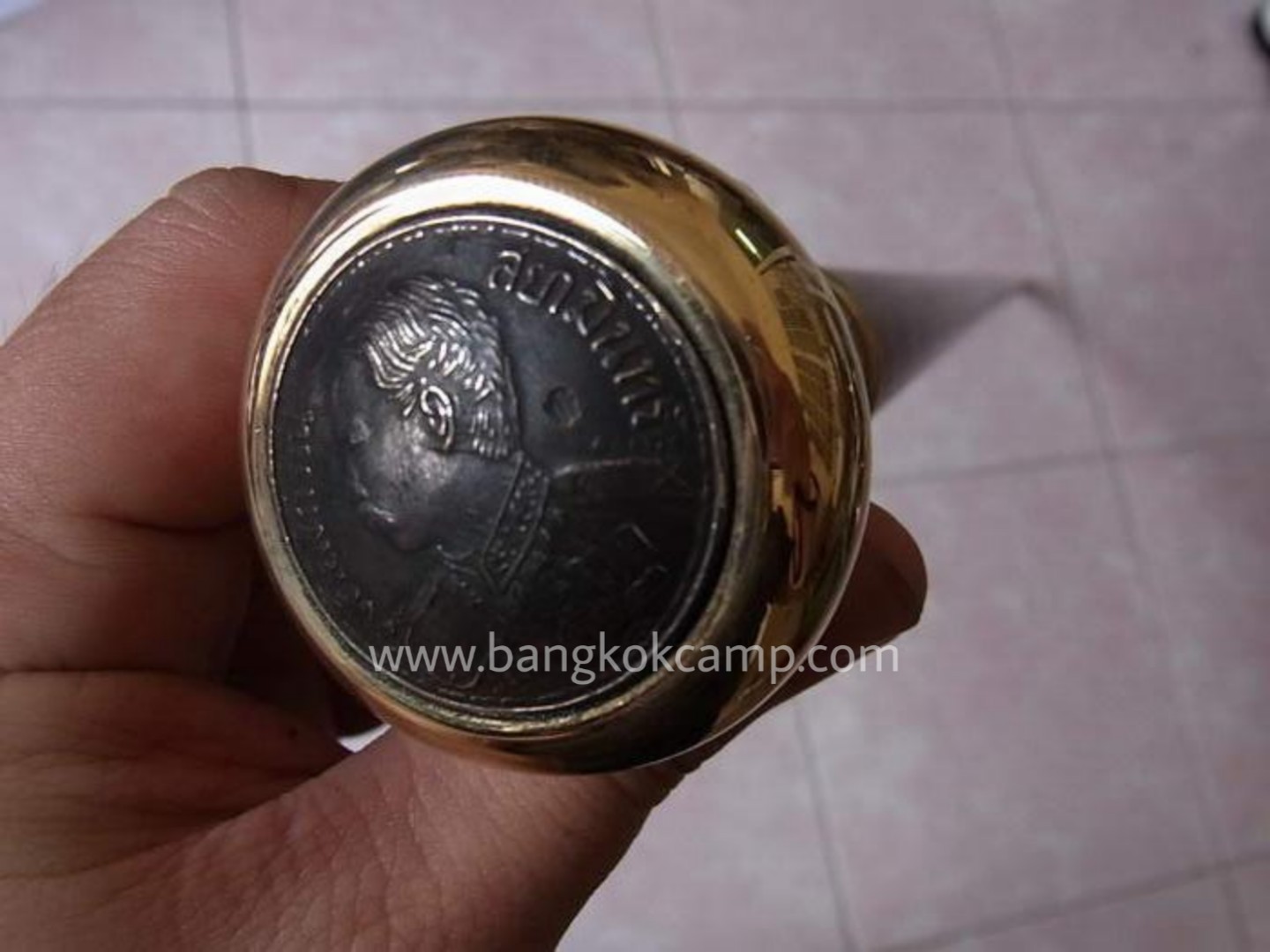 ไม้ตะพด (แบบที่22ดำ ) หัวทองเหลือง ทรงแป้น ร.5