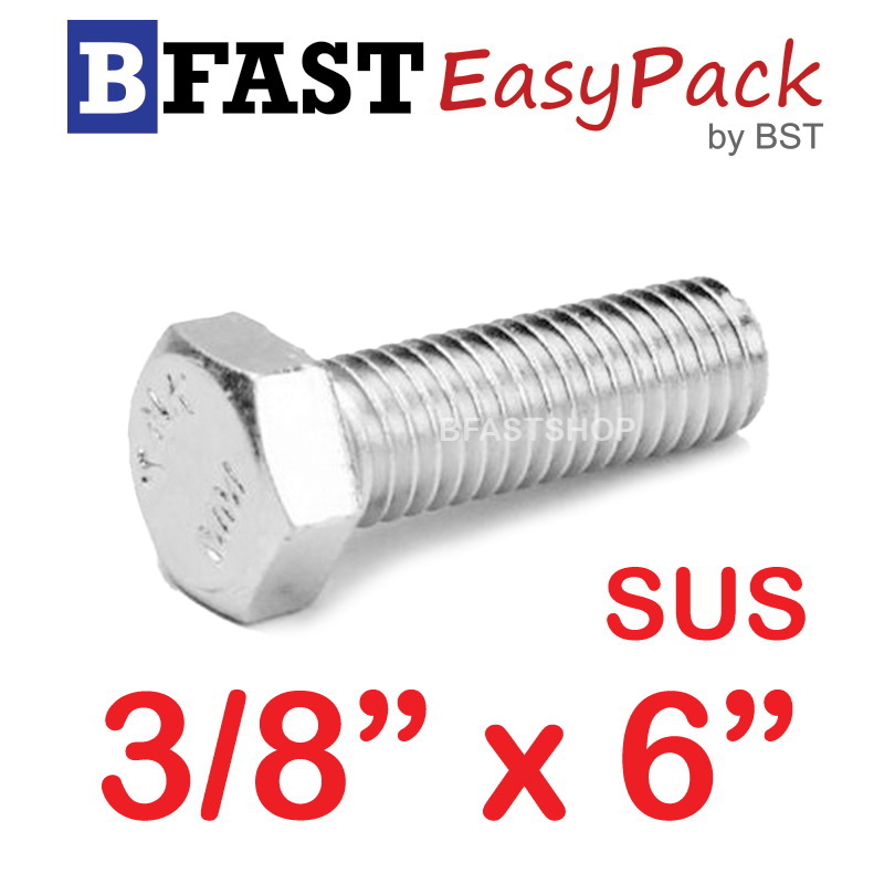 สกรูหัวเหลี่ยมสแตนเลส 3/8" x 6" (1 ตัว)