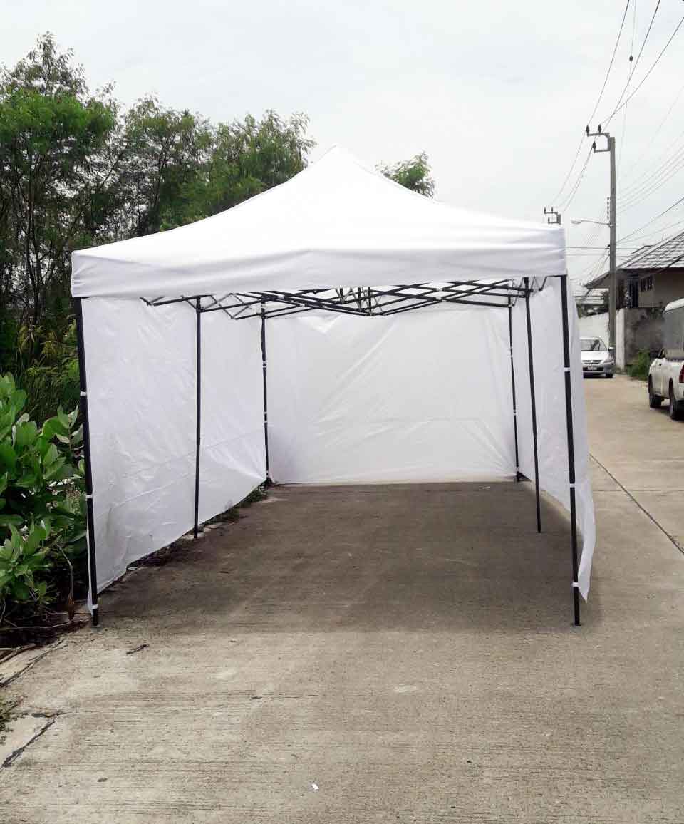เต็นท์พับได้ สีขาว ขนาด 3m x 6m พร้อมผ้าข้าง 300D 3 ด้าน