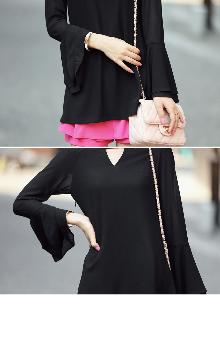 FASHION เสื้อแฟชั่นผ้าขีฟอง ใส่ทำงาน ใส่เที่ยว สีดำ เซ็กซี่ ดูดีมีสไตล์ ASIA STREET FASHION