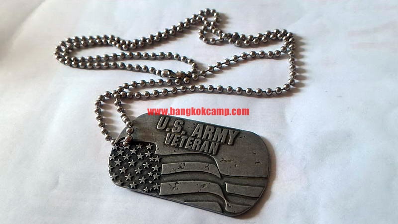 DogTag พร้อมสร้อยไข่ปลาสแตนเลส U.S. ARMY VETERAN. Made in USA
