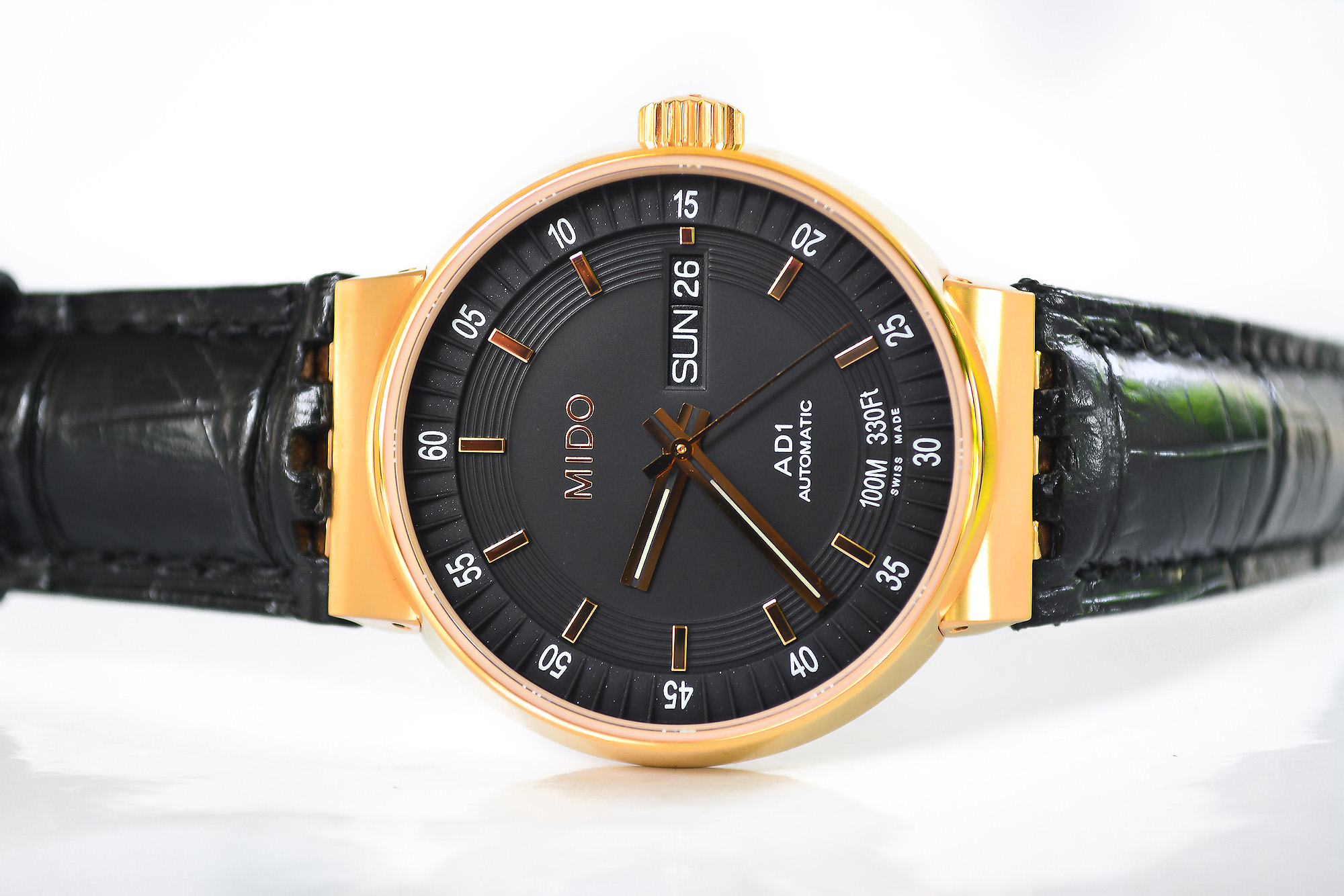 NEW:MIDO ALL DIAL AD1 automatic M8330.5.18.43 pink gold สายหนัง