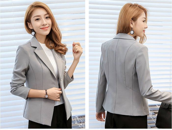 เสื้อสูททำงานผู้หญิงสีเทา แขนยาว ทรงสวย แนวสวยเท่ ดูดี สไตล์สาวออฟฟิศ