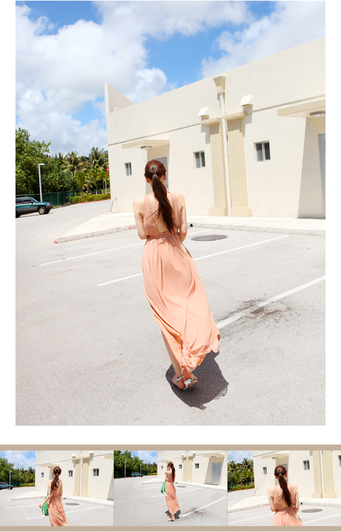 maxi dress - ชุดเดรสยาวผ้าชีฟอง ใสเที่ยว ใส่ทำงาน แขนกุด เปิดหลัง สีโอรส น่ารักมากๆ ค่ะ สามารถใส่ออกงานได้ Asia Sttreet Fashion