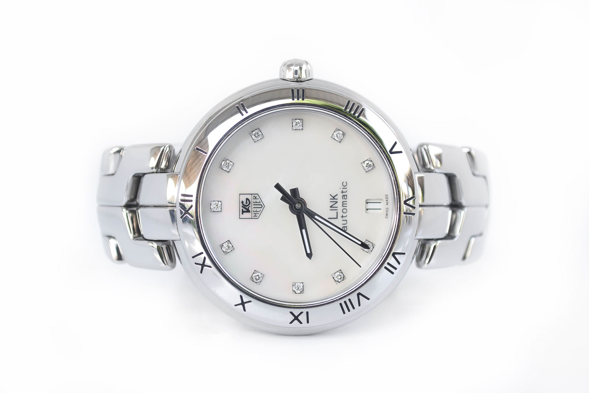 Tag Heuer Link G5 Diamond Calibre 7 Automatic Boy Size หน้ามุกขาว หลักเพชร