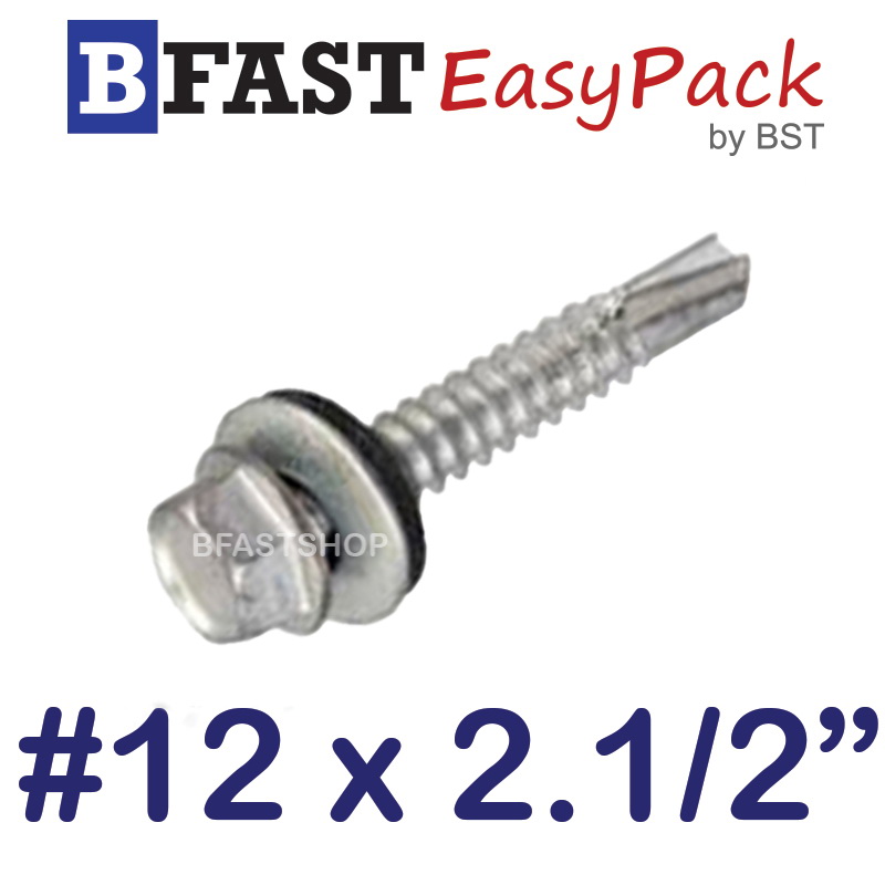 สกรูยิงหลังคา-เหลี่ยมปลายสว่าน *ชุบสังกะสี-ดาโก้* (พร้อมยางรอง) #12 x 2.1/2" (8 ตัว/ถุง)