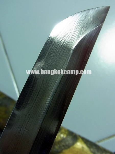 ซามูไรสั้น ดาบญี่ปุ่น ลายมังกรเล่มเล็ก ฮาราคีรี กระไหล่เงิน ใบมีดเป็นเหล็กลาย (ใบมีดดามัสกัส)