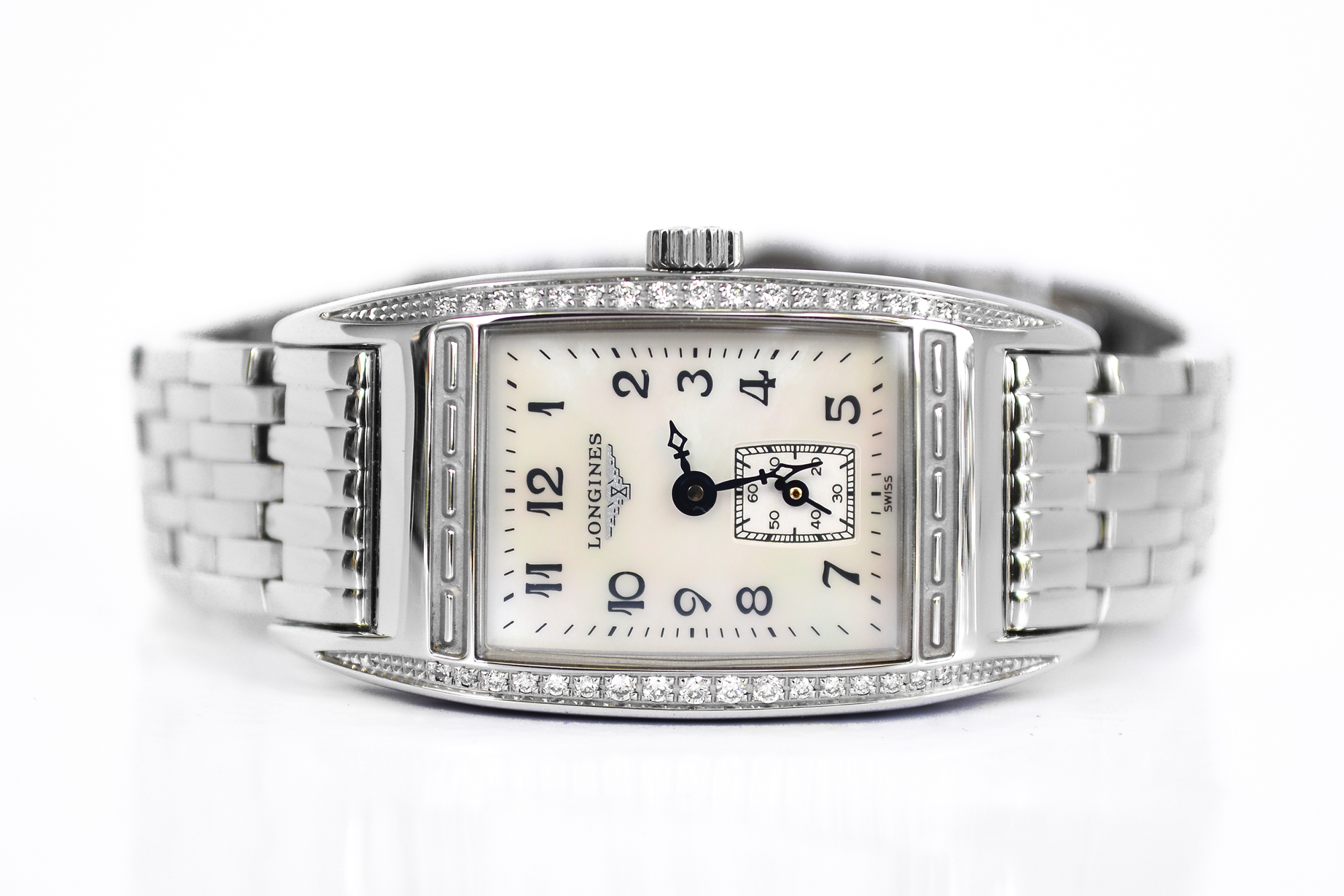 Longines BelleArti Mini Lady ขอบเพชร หน้ามุกขาว (Sold)