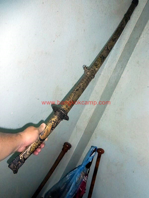 ดาบซามูไร ใบมีดเป็นเหล็กลาย (ใบมีดดามัสกัส) ลายเสือ