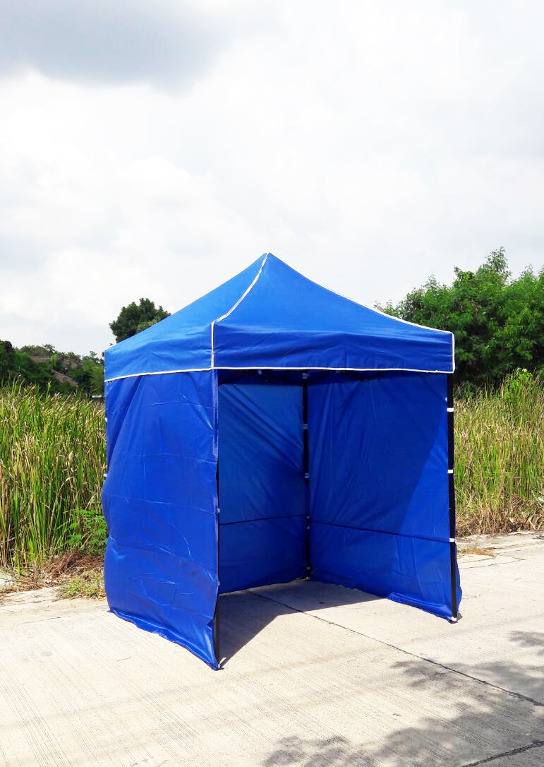 เต็นท์พับได้ สีน้ำเงิน ขนาด 2m x 2m พร้อมผ้าข้าง 300D 3 ด้าน