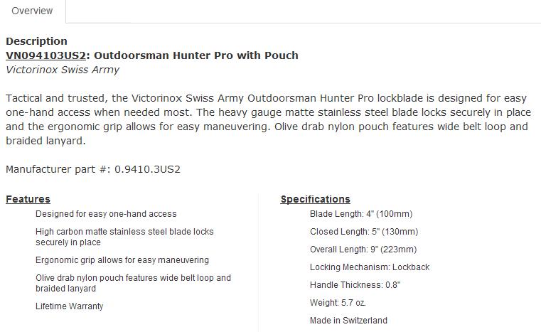 มีดพับ VICTORINOX Hunter Pro black พร้อมซอง (NIB)