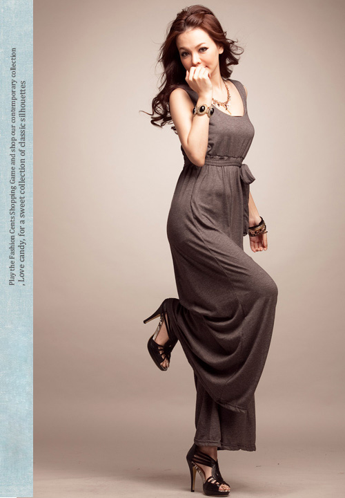 fashion jumpsuit เอี๊ยมกางเกงขายาว สีเทาเข้ม แขนกุด คอกลม ผ้าคอตตอน ใส่สบาย เท่ห์ๆ มาพร้อมกับเชือกผูกเอว จ้า