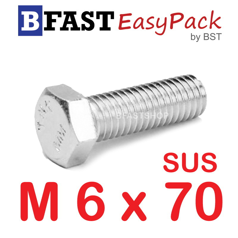 สกรูหัวเหลี่ยมสแตนเลส M6 x 70 (4 ตัว)