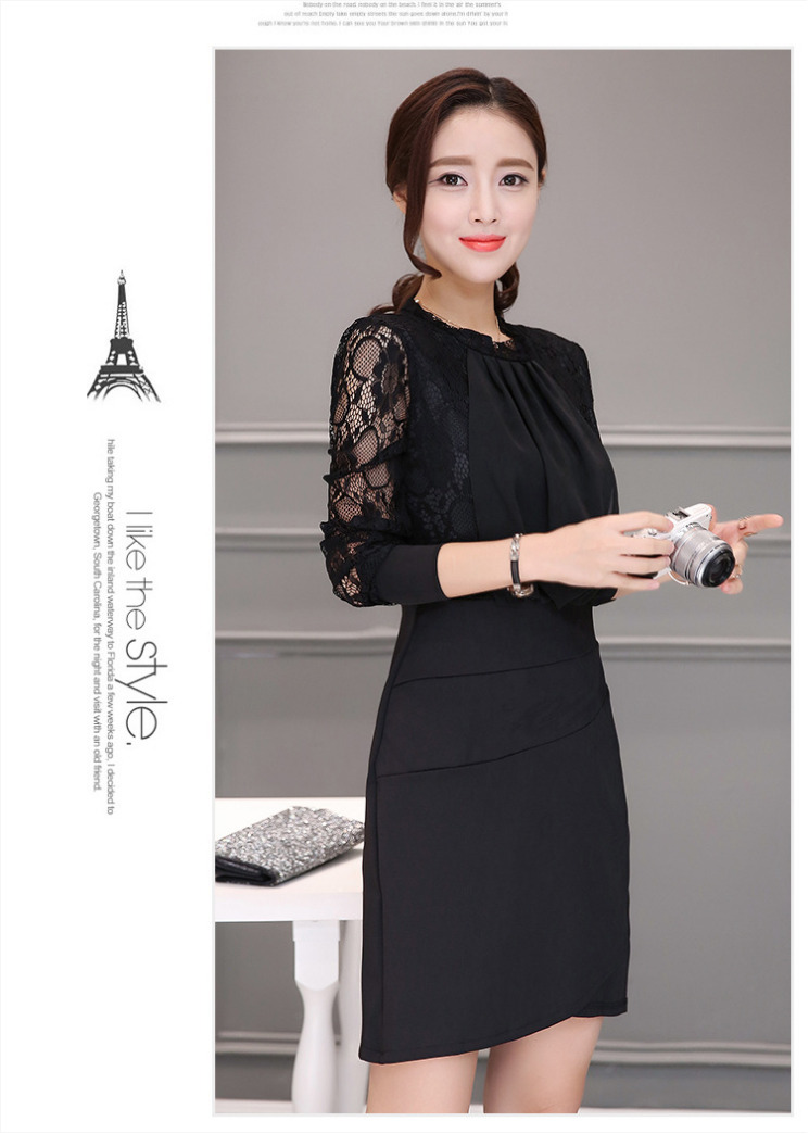 ชุดเดรสทำงานสีดำ เข้ารูป แขนยาว คอเต่า ลุคเรียบๆ สวย ดูดี