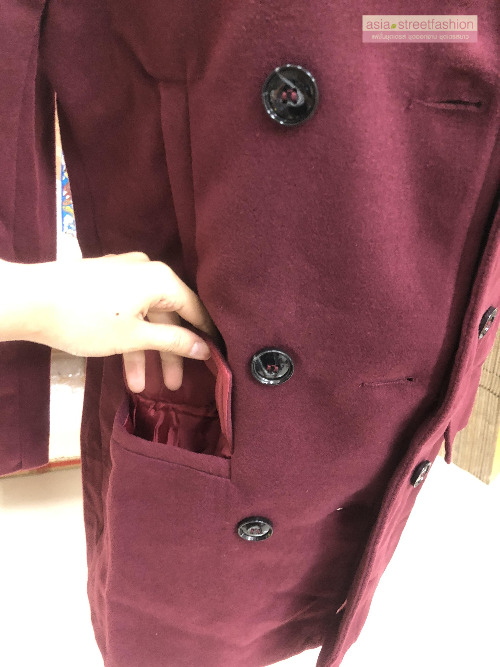 เสื้อโค้ทกันหนาว รุ่นกระดุม 2 แถว สไตล์เกาหลี ผ้าวูลผสม พร้อมส่ง red