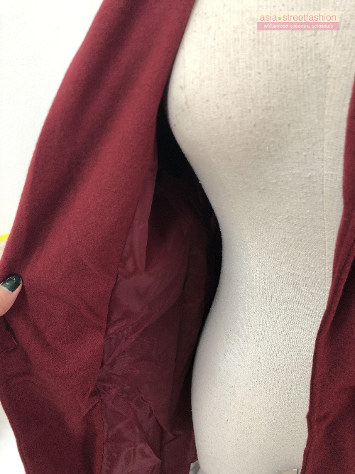 เสื้อโค้ทกันหนาว สไตล์เกาหลี ทรง Classic ผ้าสำลีเนื้อเบา ไม่หนา บุซับในกันลม สีไวน์แดง พร้อมส่ง RED WINE XL