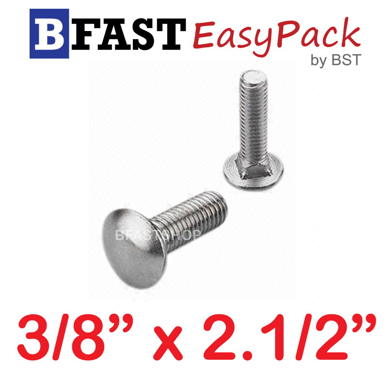 สกรูหัวกลมคอเหลี่ยมสแตนเลส 3/8" x 2.1/2" ( 1ตัว/ถุง)