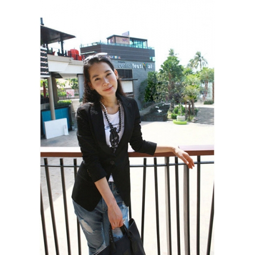 Suit เสื้อสูทตัวยาว แขนยาว กระดุมหน้า สีดำ ใส่ทำงาน ใส่เป็นสูทลำลองได้ Asia Street Fashion