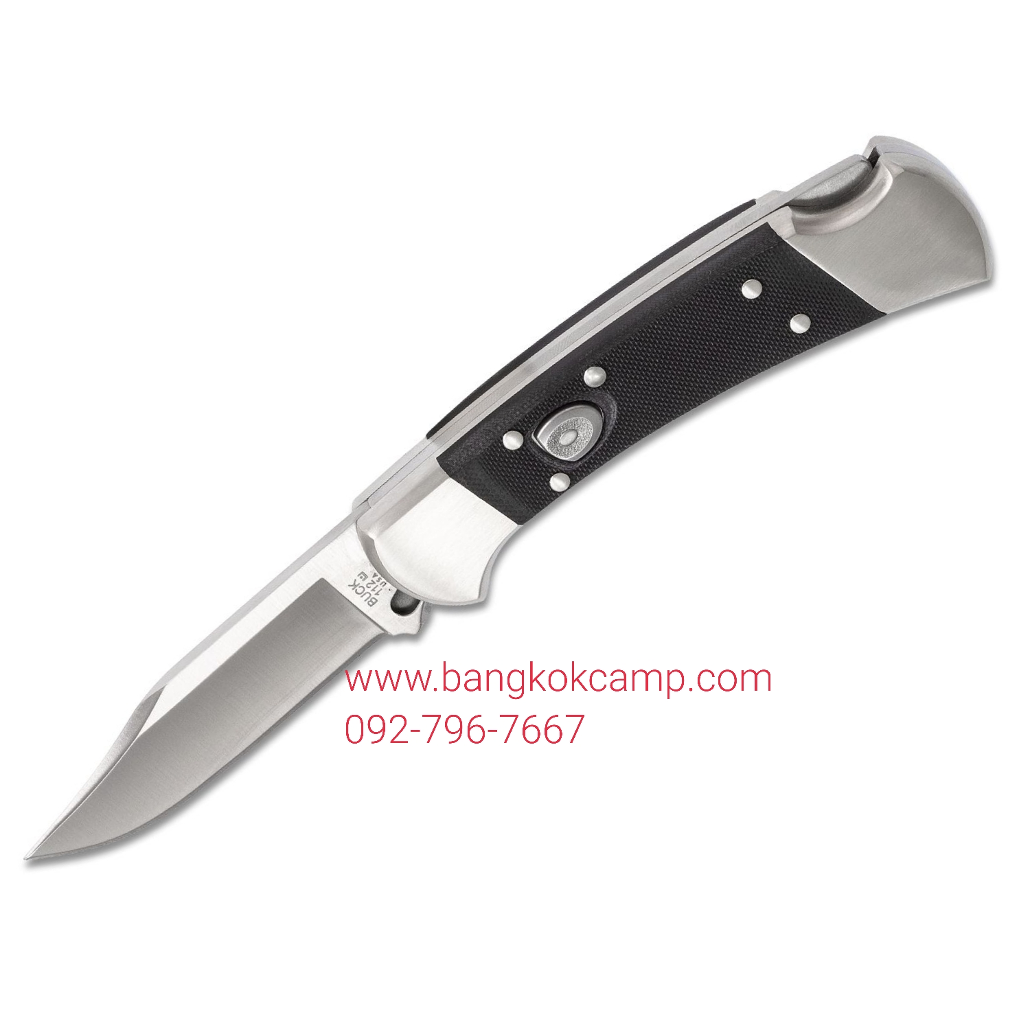 มีดพับ Buck112 Ranger Elite AUTO Folding Knife 3" S30V Plain Blade, Black G10 Handles with Nickel Silver Bolsters, Leather Sheath - 11895