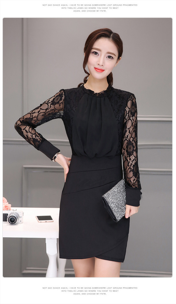 ชุดเดรสทำงานสีดำ เข้ารูป แขนยาว คอเต่า ลุคเรียบๆ สวย ดูดี