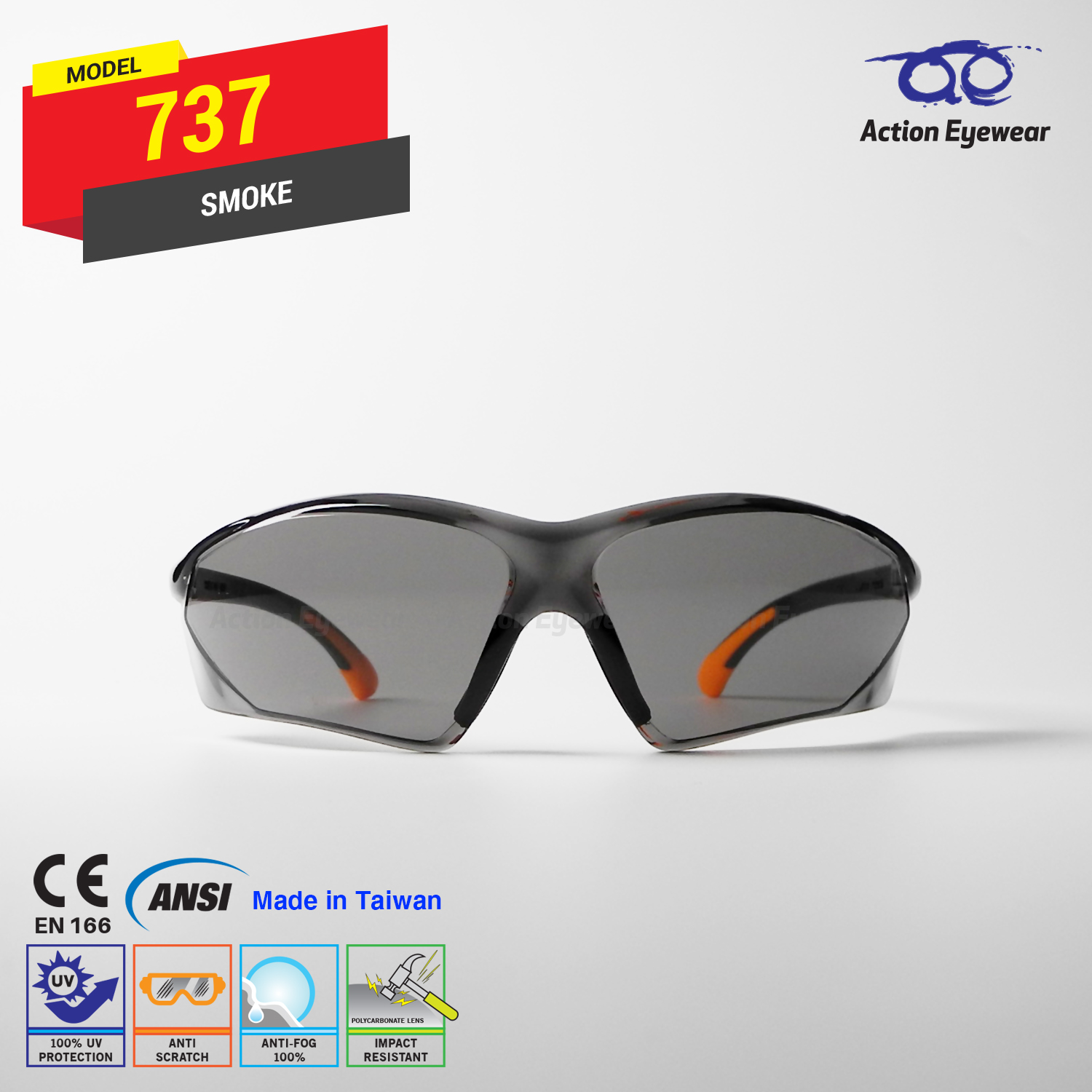 แว่นตานิรภัย รุ่น 737 (กันฝ้า 100%) เลนส์ดำ