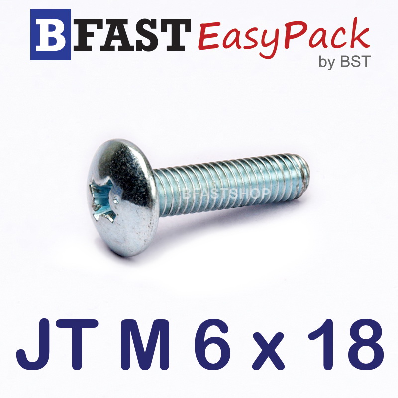 สกรูมิลสี่แฉก หัวร่ม JT M 6 x 18 (10 ตัว/ถุง)